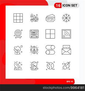 Group of 16 Outlines Signs and Symbols for flowchart, fathers day, station, father, badge Editable Vector Design Elements