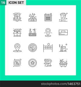 Group of 16 Outlines Signs and Symbols for food, drink, buy, cup, product Editable Vector Design Elements