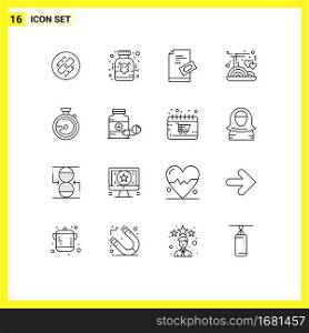Group of 16 Outlines Signs and Symbols for food love, noodle, medicine, chopstick, pad Editable Vector Design Elements