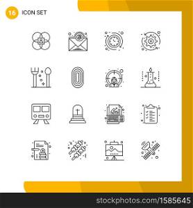 Group of 16 Outlines Signs and Symbols for fork, system update, around, system, arrows Editable Vector Design Elements