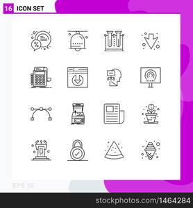 Group of 16 Outlines Signs and Symbols for full, arrow, notification, tube, science Editable Vector Design Elements