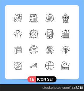 Group of 16 Outlines Signs and Symbols for hands, creative, bag, ideas, hand Editable Vector Design Elements