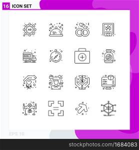 Group of 16 Outlines Signs and Symbols for hosting, system, engagement, plumbing, mechanical Editable Vector Design Elements