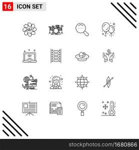 Group of 16 Outlines Signs and Symbols for iot, internet, musical, laptop, baby stuff Editable Vector Design Elements