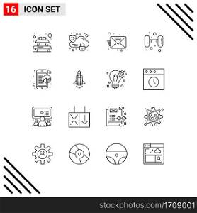 Group of 16 Outlines Signs and Symbols for launch, seo, message, mobile, weight Editable Vector Design Elements