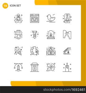 Group of 16 Outlines Signs and Symbols for light, phone, page, signal, mobile Editable Vector Design Elements