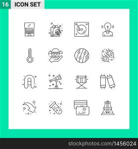 Group of 16 Outlines Signs and Symbols for light, user, shopping, idea, sound Editable Vector Design Elements