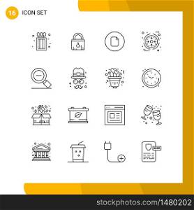 Group of 16 Outlines Signs and Symbols for magnifying glass, less, file, product, management Editable Vector Design Elements