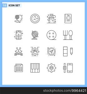 Group of 16 Outlines Signs and Symbols for more, detail, magician, reading, knowledge Editable Vector Design Elements
