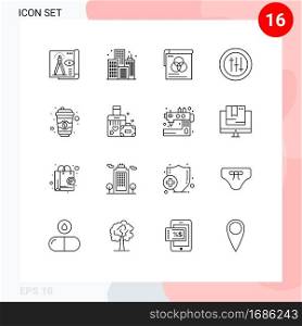 Group of 16 Outlines Signs and Symbols for starbucks, coffee, brusher, seo, options Editable Vector Design Elements