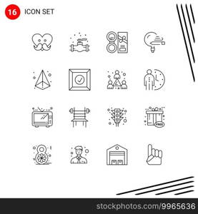 Group of 16 Outlines Signs and Symbols for study, learning, make up, knowledge, powder Editable Vector Design Elements