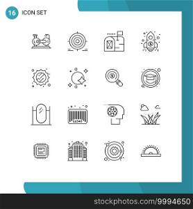 Group of 16 Outlines Signs and Symbols for sun, money, goal, launch, mailbox Editable Vector Design Elements