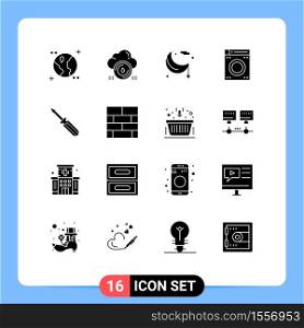 Group of 16 Solid Glyphs Signs and Symbols for driver, bath, moon, machine, ramadan Editable Vector Design Elements