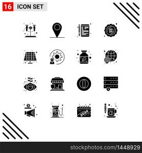 Group of 16 Solid Glyphs Signs and Symbols for eco, year, e, sticker, label Editable Vector Design Elements