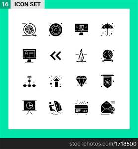 Group of 16 Solid Glyphs Signs and Symbols for internet, wet, video, weather, beach Editable Vector Design Elements
