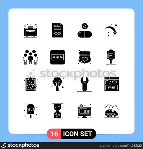 Group of 16 Solid Glyphs Signs and Symbols for leader, down, drug, right arrow, refresh Editable Vector Design Elements