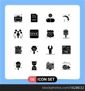 Group of 16 Solid Glyphs Signs and Symbols for leader, down, drug, right arrow, refresh Editable Vector Design Elements
