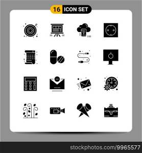 Group of 16 Solid Glyphs Signs and Symbols for poem, modern, wifi, electronic, connected Editable Vector Design Elements