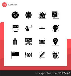 Group of 16 Solid Glyphs Signs and Symbols for product, goods, building, delivery, property Editable Vector Design Elements