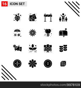 Group of 16 Solid Glyphs Signs and Symbols for protection, money, barricade, insurance, group Editable Vector Design Elements