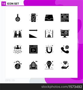 Group of 16 Solid Glyphs Signs and Symbols for seo, data, home wifi, server, mailbox Editable Vector Design Elements
