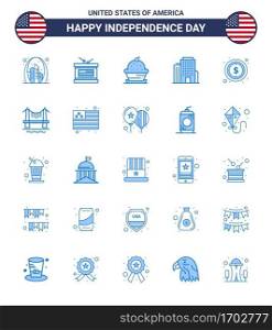 Group of 25 Blues Set for Independence day of United States of America such as usa  office  independence day  building  sweet Editable USA Day Vector Design Elements