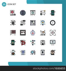 Group of 25 Filled line Flat Colors Signs and Symbols for cyber, phone, presentation, mobile, route Editable Vector Design Elements