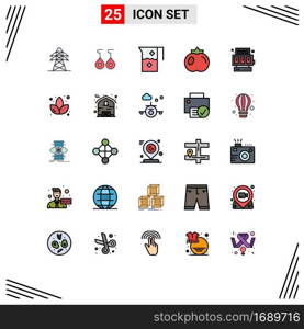 Group of 25 Filled line Flat Colors Signs and Symbols for game, slot machine, beverage, fruit, food Editable Vector Design Elements