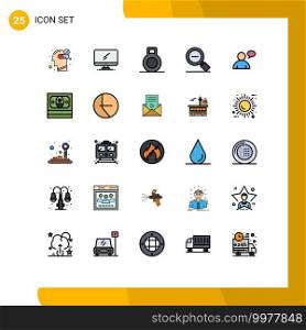 Group of 25 Filled line Flat Colors Signs and Symbols for user, basic, pc, zoom, magnifying glass Editable Vector Design Elements