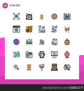 Group of 25 Filled line Flat Colors Signs and Symbols for watch, time, programming, office, chinese Editable Vector Design Elements