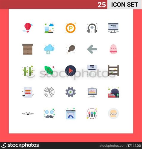 Group of 25 Flat Colors Signs and Symbols for advert, internet, time, helpdesk, place Editable Vector Design Elements
