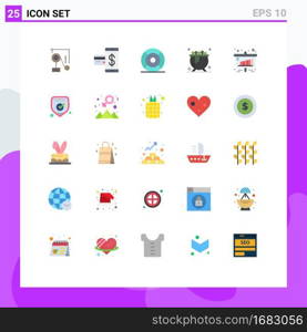 Group of 25 Flat Colors Signs and Symbols for business, halloween, payment, cauldron, ui Editable Vector Design Elements
