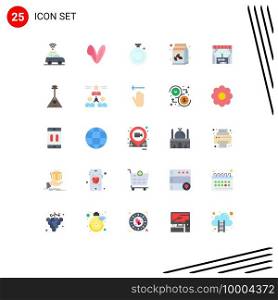 Group of 25 Flat Colors Signs and Symbols for city, bean, clock, sugar bowl, coffee Editable Vector Design Elements