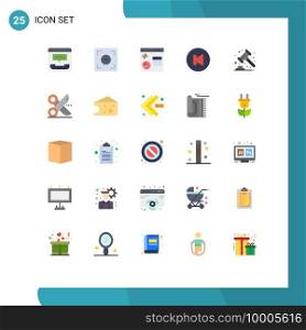 Group of 25 Flat Colors Signs and Symbols for gavel, previous, coding, multimedia, programming Editable Vector Design Elements
