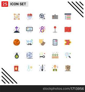 Group of 25 Flat Colors Signs and Symbols for id card, corporate, crepe, business, science Editable Vector Design Elements