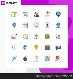 Group of 25 Flat Colors Signs and Symbols for location, globe, motor, global, thanks Editable Vector Design Elements