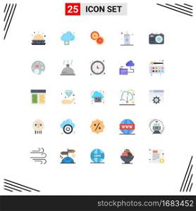 Group of 25 Flat Colors Signs and Symbols for moon, photo, coins, camera, baby Editable Vector Design Elements