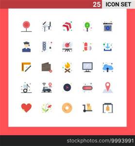 Group of 25 Flat Colors Signs and Symbols for option, internet, painting, music, instrument Editable Vector Design Elements