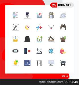 Group of 25 Flat Colors Signs and Symbols for phone, pencle, wreath, mobile, virus Editable Vector Design Elements