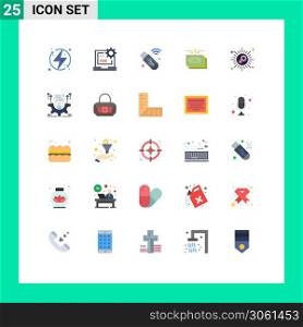 Group of 25 Flat Colors Signs and Symbols for report, money, develop, flow, usb Editable Vector Design Elements