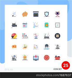 Group of 25 Flat Colors Signs and Symbols for star, director, webpage, chair, security Editable Vector Design Elements