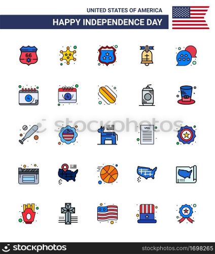 Group of 25 Flat Filled Lines Set for Independence day of United States of America such as usa; usa; american; american; ball Editable USA Day Vector Design Elements