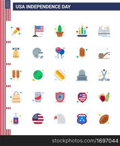 Group of 25 Flats Set for Independence day of United States of America such as golden  bridge  cactus  light  candle Editable USA Day Vector Design Elements