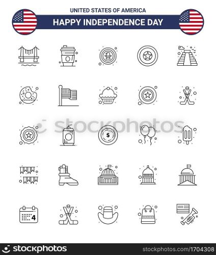 Group of 25 Lines Set for Independence day of United States of America such as american; independence day; american; independece; badge Editable USA Day Vector Design Elements