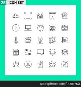 Group of 25 Lines Signs and Symbols for car, swimming, camera, pants, beach Editable Vector Design Elements