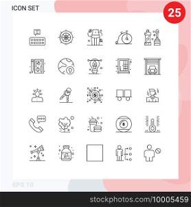 Group of 25 Lines Signs and Symbols for cleaner, vehicle, diet, transportation, bike Editable Vector Design Elements