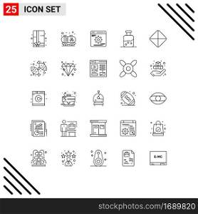 Group of 25 Lines Signs and Symbols for diet, tablet, gear, pill, science Editable Vector Design Elements