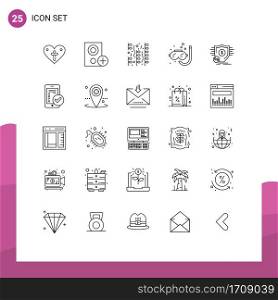 Group of 25 Lines Signs and Symbols for finance, snorkeling, add, scuba, fun Editable Vector Design Elements
