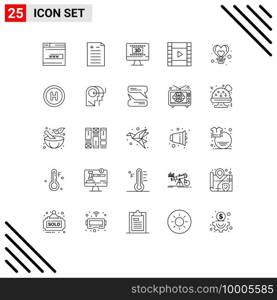 Group of 25 Lines Signs and Symbols for fly, air, cinema, play, film Editable Vector Design Elements