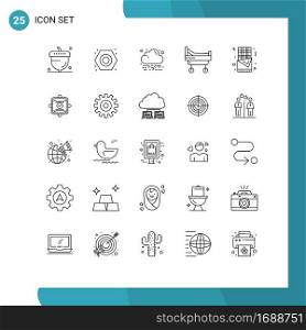 Group of 25 Lines Signs and Symbols for food, churro, plumbing, medical, bed Editable Vector Design Elements